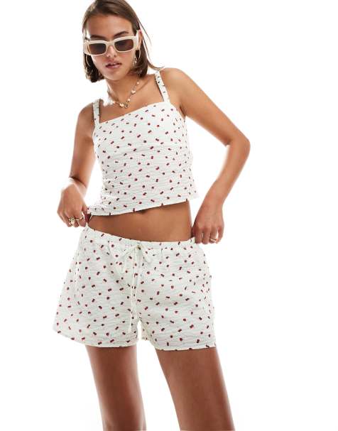 ASOS DESIGN textured shorts in cherry print - view 1