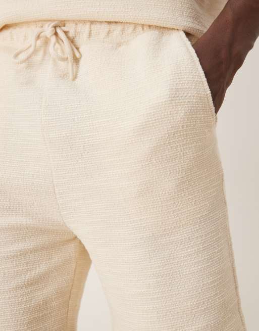ASOS DESIGN textured shorts in cream - part of a set