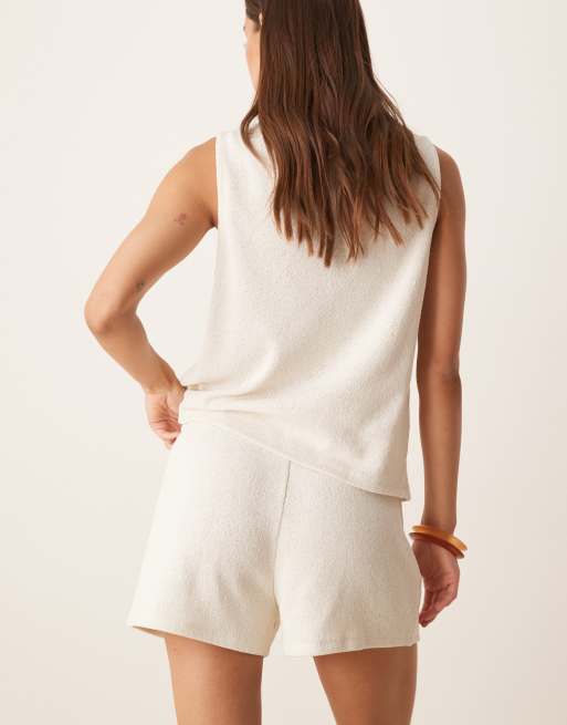 ASOS DESIGN textured shorts in cream - part of a set, 3 of 5