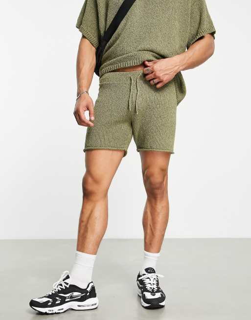 ASOS DESIGN textured shorts in khaki (part of a set)