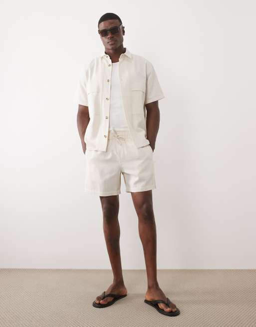 cream dress shorts ASOS DESIGN textured shorts in mid length in cream - part of a set