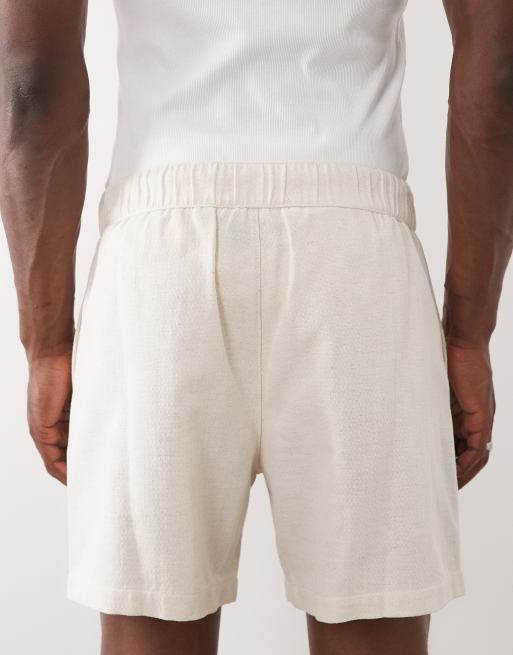 ASOS DESIGN textured shorts in mid length in cream - part of a set, 4 of 5