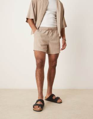 Asos Design Textured Shorts In Neutral
