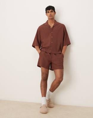 Asos Design Textured Shorts In Brown