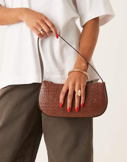 ASOS DESIGN textured shoulder bag in brown eel