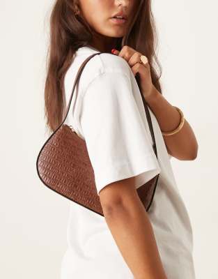 Asos Design Textured Shoulder Bag In Brown