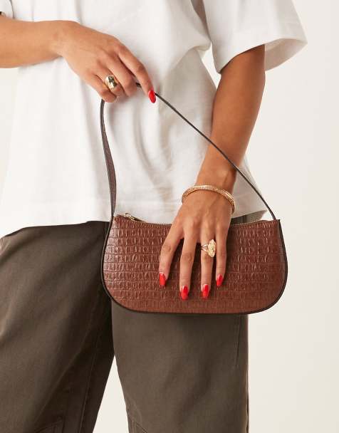 ASOS DESIGN textured shoulder bag in brown faux eel - view 1