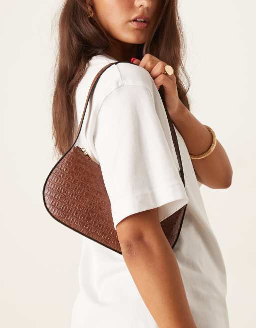 ASOS DESIGN textured shoulder bag in brown faux eel
