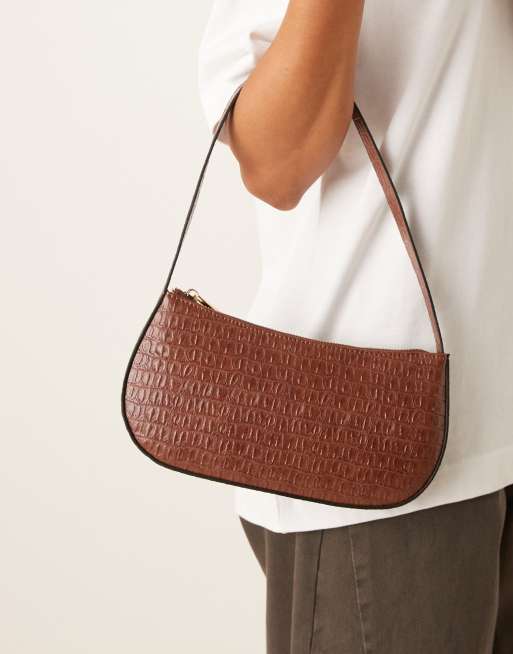 ASOS DESIGN textured shoulder bag in brown faux eel