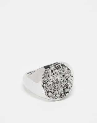 ASOS DESIGN textured signet ring in silver - view 1