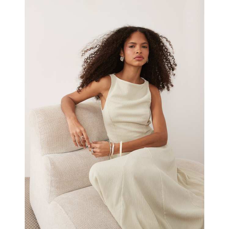 ASOS DESIGN textured sleeveless maxi dress with full skirt in stone | ASOS