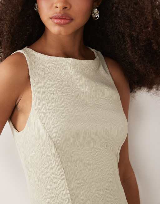 ASOS DESIGN textured sleeveless maxi dress with full skirt in stone, 3 of 4