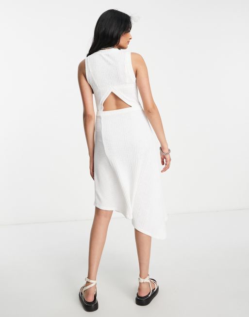 ASOS DESIGN textured sleeveless seam detail midi dress in ivory