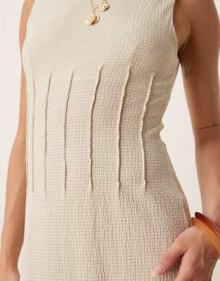 ASOS DESIGN TEXTURED SLEEVELESS SLASH NECK CORSET DETAIL MIDI DRESS 