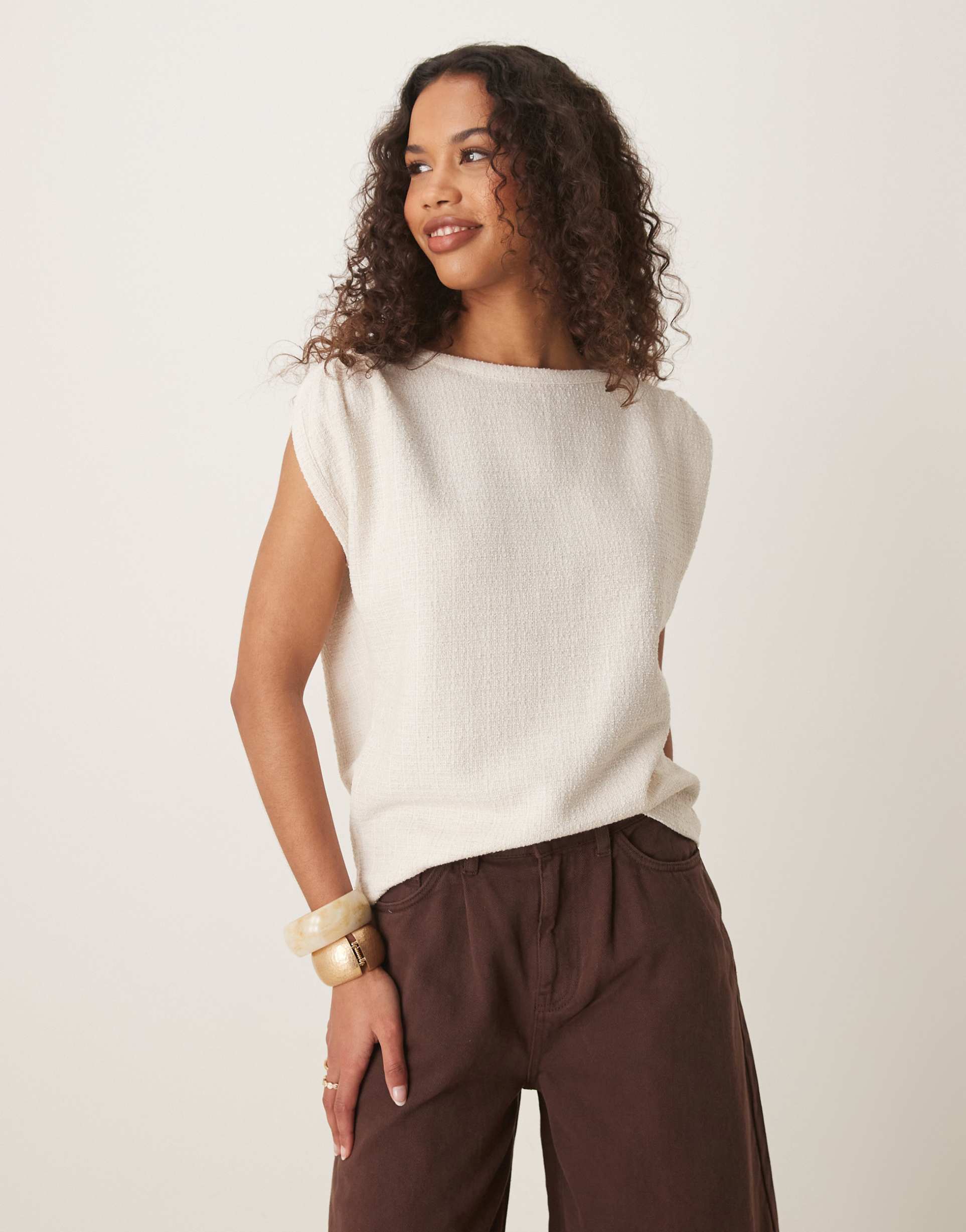 asos design textured sleeveless tank top in stone