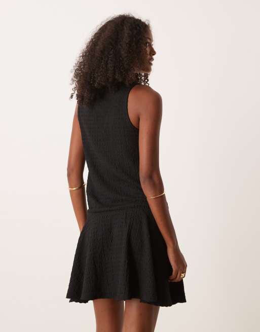 ASOS DESIGN textured sleeveless v-front wrap mini dress with drop waist in black, 4 of 4