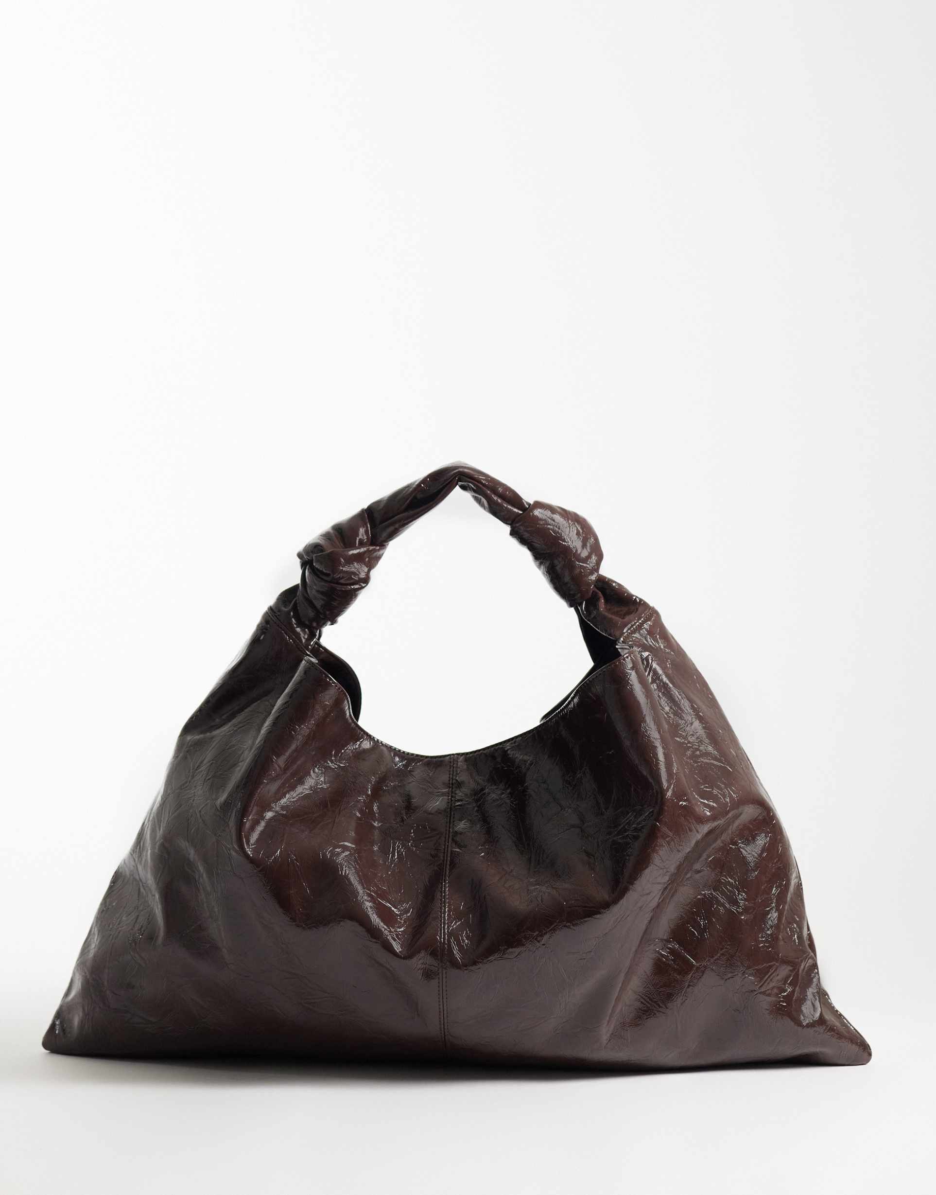 asos design textured slouchy jumbo tote bag in dark chocolate