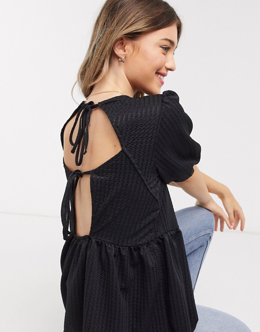 ASOS DESIGN textured smock with tie back detail