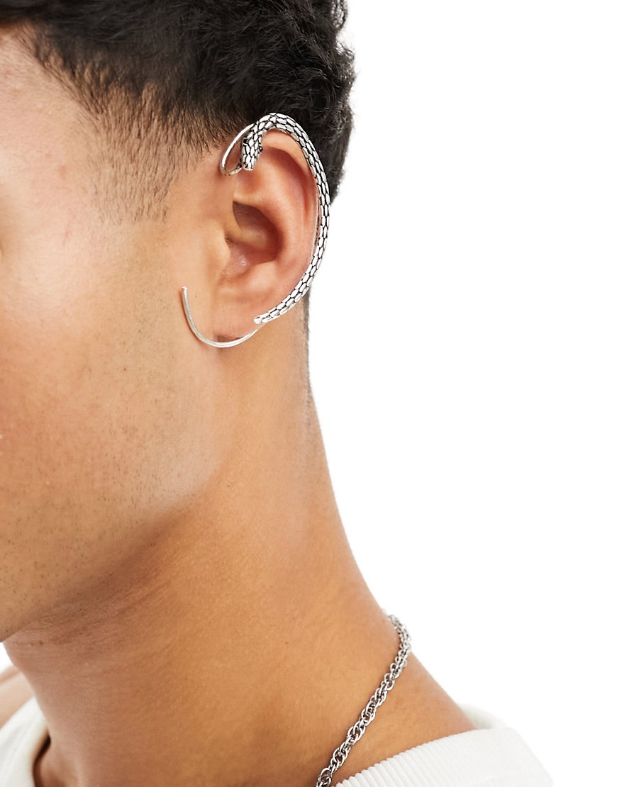Asos Design Textured Snake Ear Cuff-silver