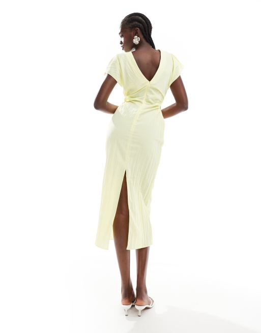 ASOS DESIGN textured split cap sleeve cut out detail midi dress in buttermilk, 3 of 4
