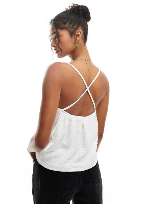 ASOS DESIGN textured strappy cami peplum top in white