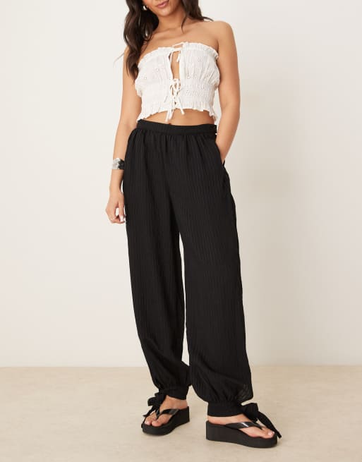 ASOS DESIGN textured stripe billow pants with cuff detail in black
