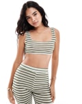 [ASOS DESIGN] ASOS DESIGN textured stripe cami top in cream and olive (part of a set)-Multi L Olive stripe