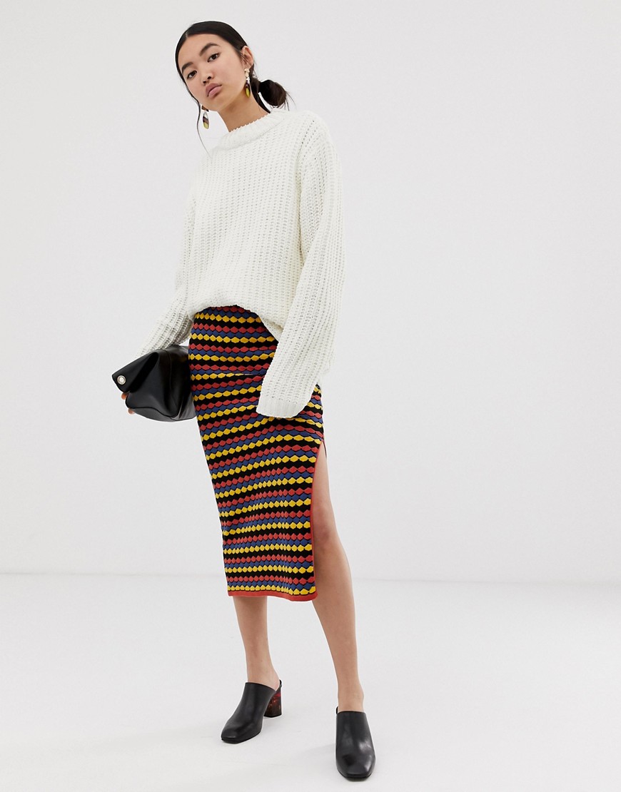 ASOS DESIGN textured stripe co-ord knitted skirt-Multi