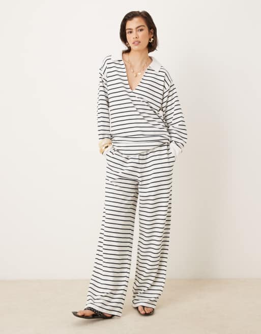 ASOS DESIGN textured stripe long sleeve top in cream stripe, 2 of 4