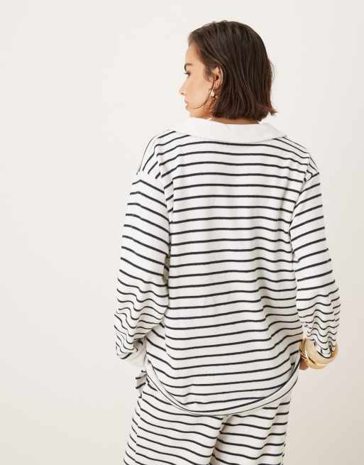 ASOS DESIGN textured stripe long sleeve top in cream stripe, 3 of 4