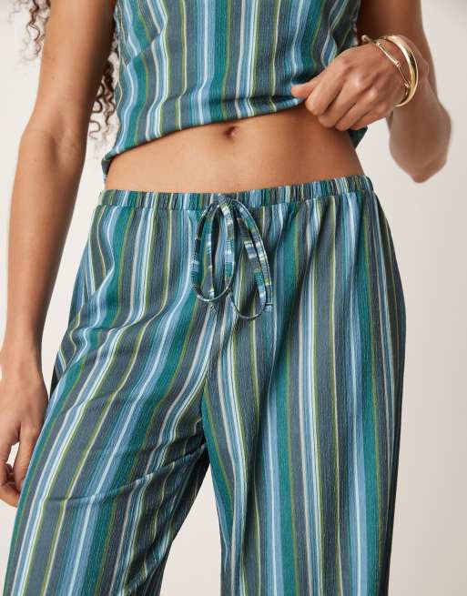 ASOS DESIGN textured stripe mid rise wide leg pants in teal - part of a set, 4 of 5