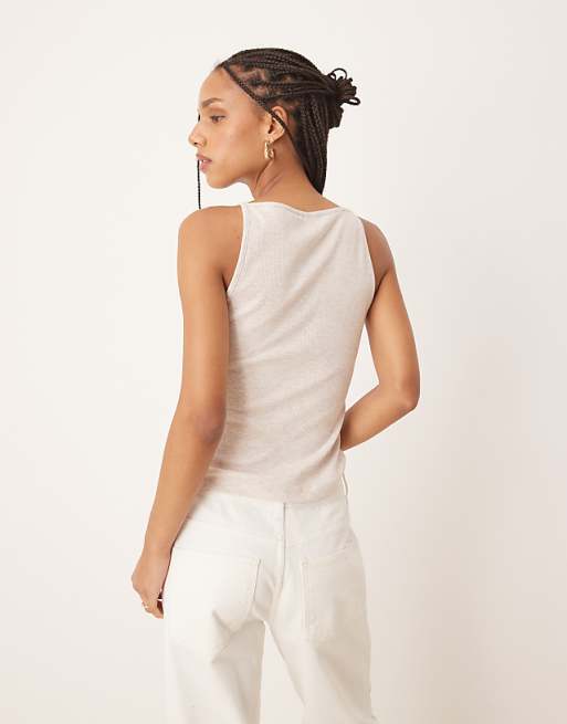 ASOS DESIGN textured stripe one shoulder tank top in neutral ASOS DESIGN textured stripe one shoulder tank top in neutral