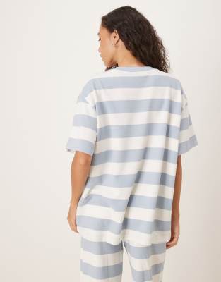 Asos Design Textured Stripe Oversized T-shirt In Blue