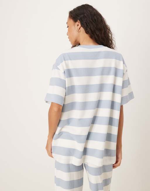 ASOS DESIGN textured stripe oversized T-shirt in blue & cream, 2 of 4