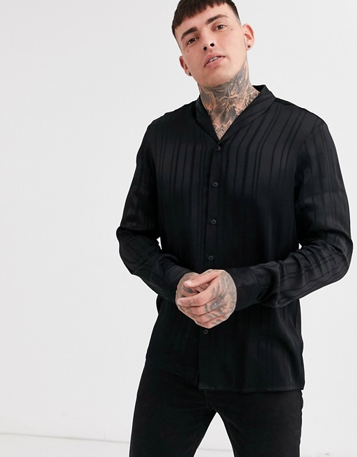 ASOS DESIGN textured stripe shirt with shawl collar in black