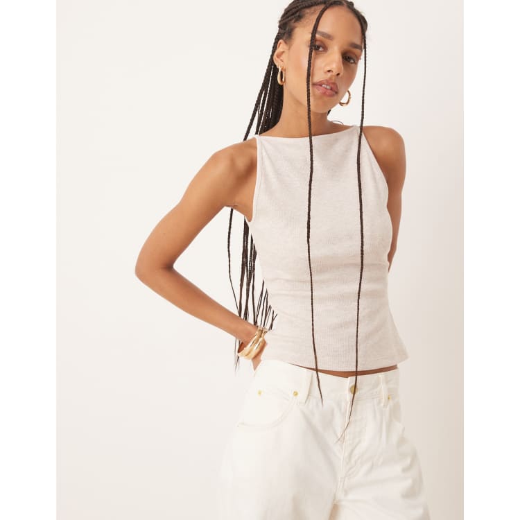 ASOS DESIGN textured stripe square neck tank in neutral | ASOS