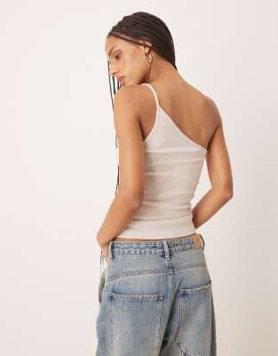 Asos Design Textured Stripe Square Neck Tank In Neutral