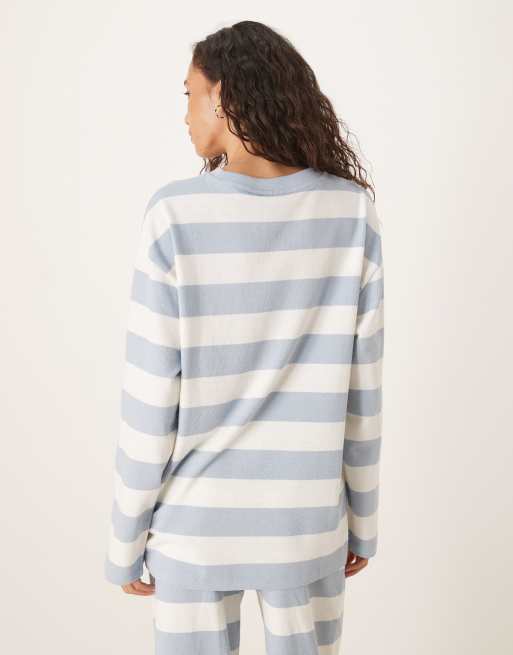 ASOS DESIGN textured stripe wide sleeve t-shirt in blue & cream, 3 of 4