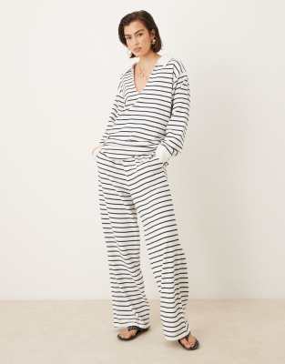 Asos Design Textured Striped Straight Leg Pants-multi In White