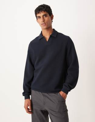 ASOS DESIGN textured sweatshirt with notch neck in navy | ASOS