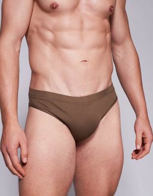 ASOS DESIGN ASOS DESIGN textured swim brief in brown