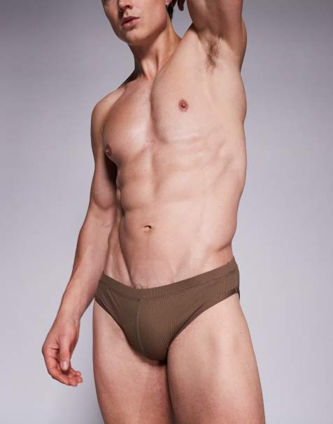 ASOS DESIGN textured swim brief in brown - view 2