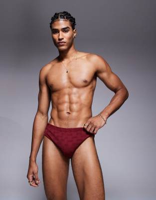 ASOS DESIGN ASOS DESIGN textured swim brief in burgundy