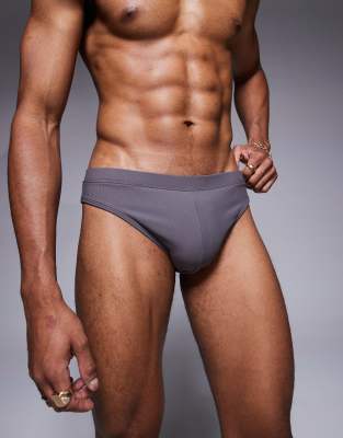 ASOS DESIGN ASOS DESIGN textured swim brief in charcoal-Grey