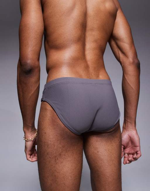 ASOS DESIGN textured swim briefs in charcoal, 2 of 4