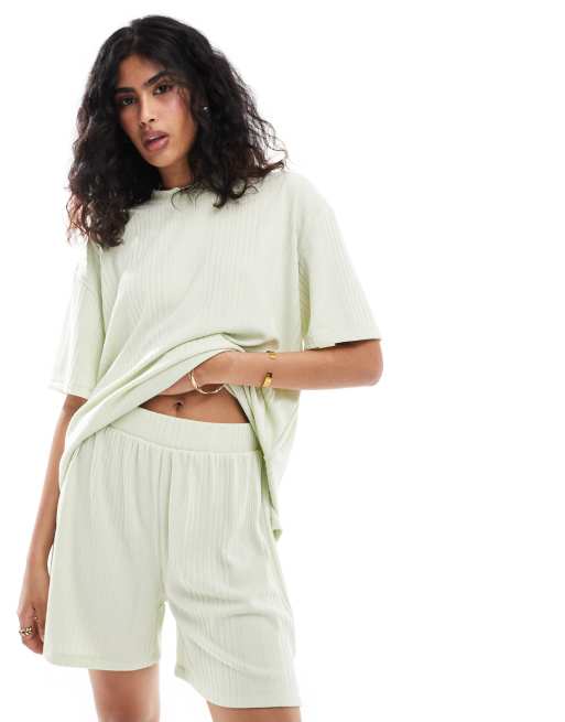 ASOS DESIGN textured t-shirt and short set in green