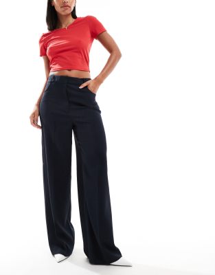 textured tailored pants in navy