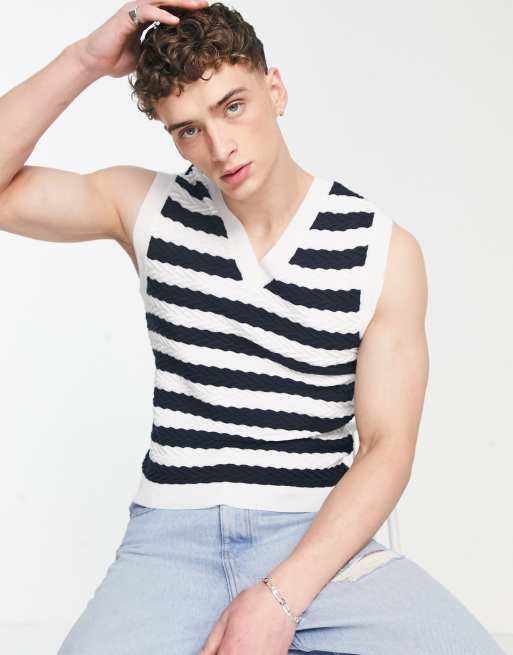 ASOS DESIGN textured tank in black white stripes