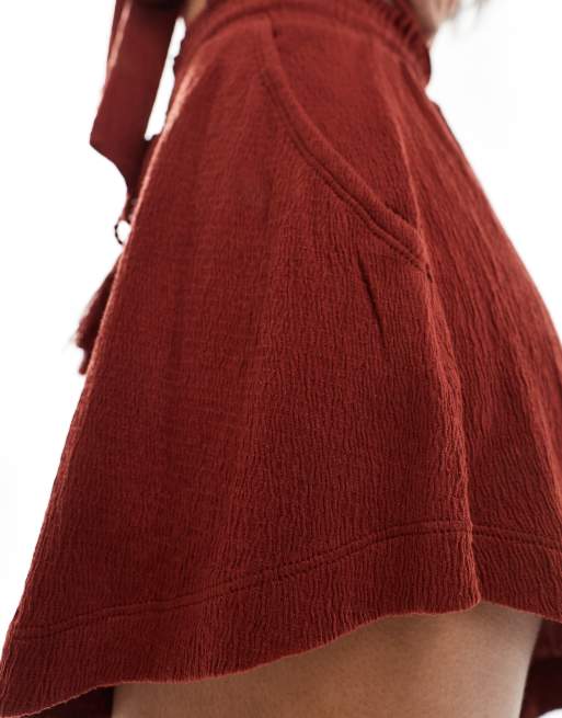 ASOS DESIGN textured tassel tie waist flippy shorts in rust - part of a set, 2 of 5
