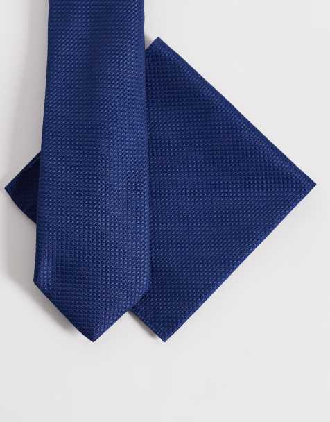 ASOS DESIGN textured tie and pocket square in blue - view 1